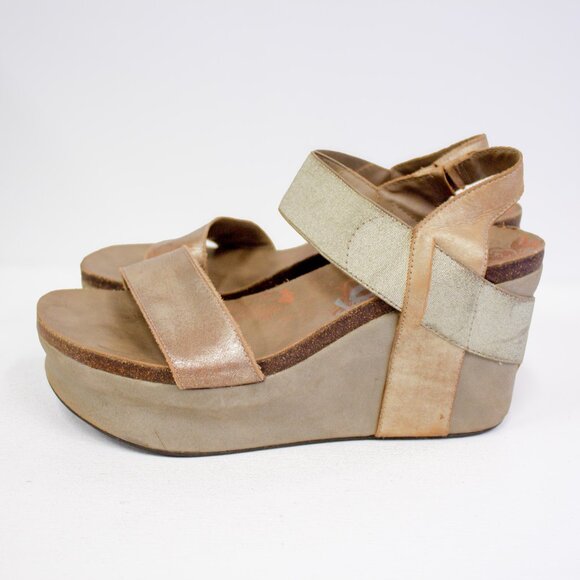 OTBT | Bushnell Gold Leather Platform Wedge Sandals Women's Size 10 - Picture 6 of 11